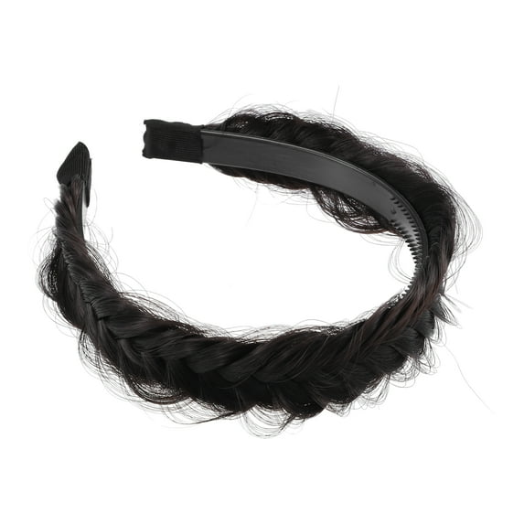 Unique Bargains 1 Pcs 1.65 Inch Wide Synthetic Hair Braided Headband Hair Hoop for Women and Girl Black Brown