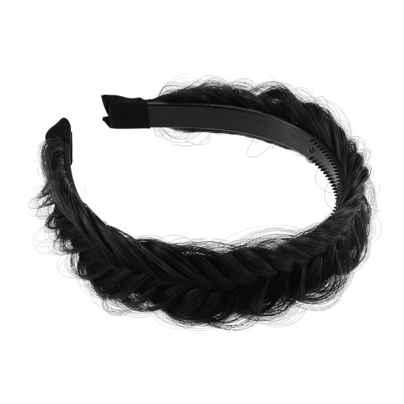 Unique Bargains 1 Pcs 1.65 Inch Wide Synthetic Hair Braided Headband Hair Hoop for Women and Girl Black