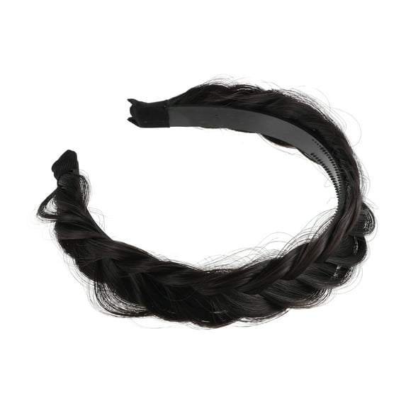 Unique Bargains 1 Pcs 1.89 Inch Wide Synthetic Hair Braided Headband Hair Hoop for Women and Girl Black Brown