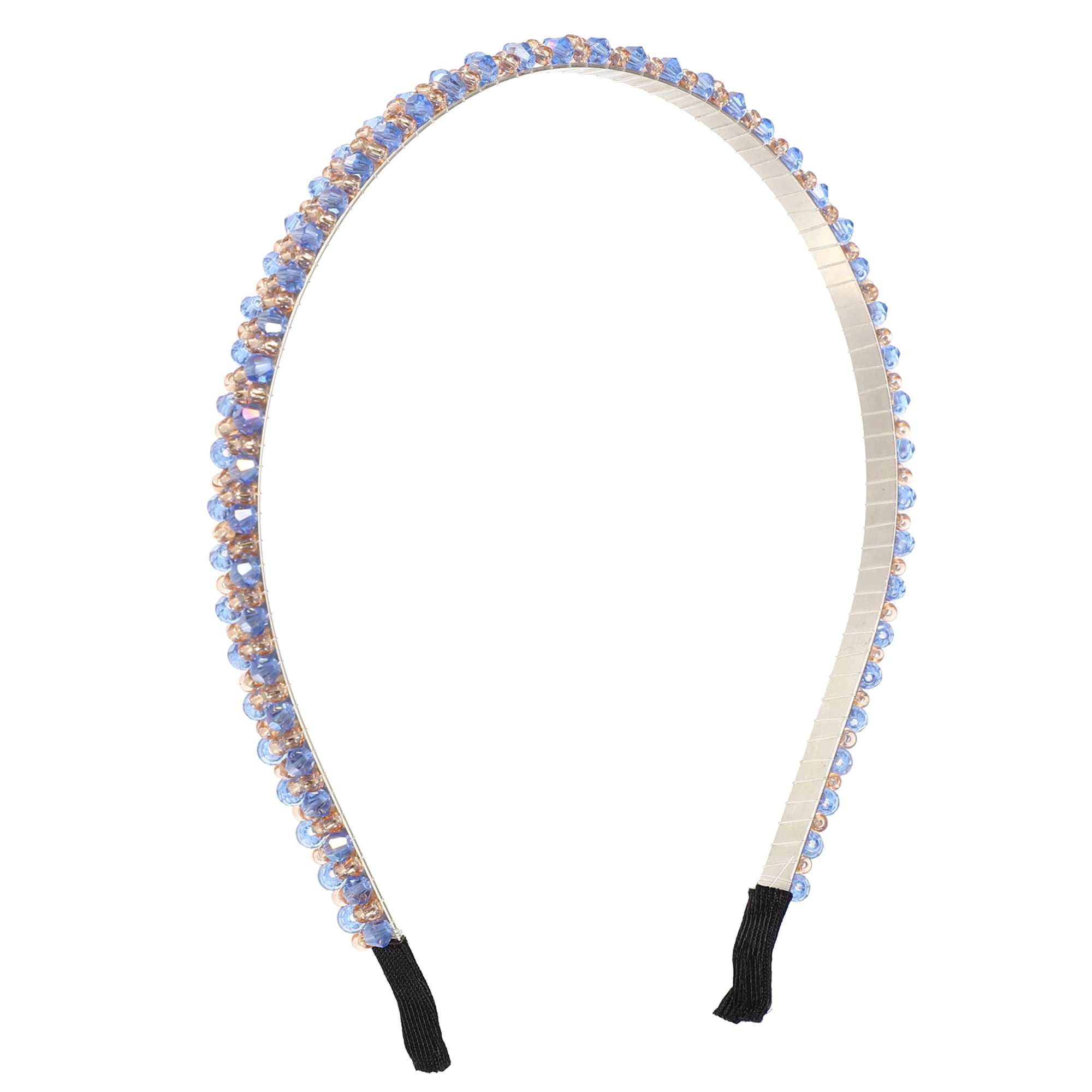 Unique Bargains 1 Pcs 2 Rows Rhinestone Headband Hairband for Women 0.31 Inch Wide Blue