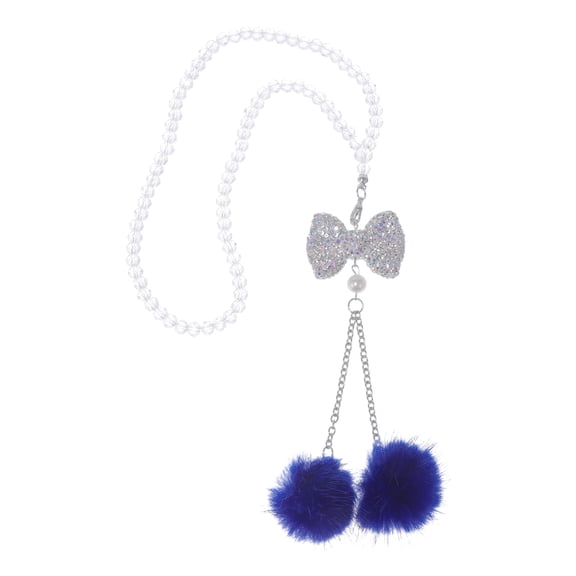 Unique Bargains 1 Pcs Artificial Crystal Bow,Mink Hair Car Rear View Mirror Pendant Accessories Car Hanging Ornament Blue