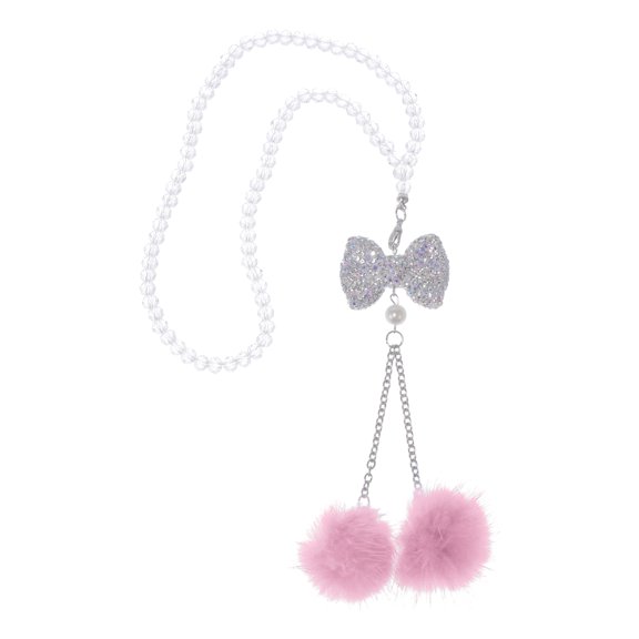 Unique Bargains 1 Pcs Artificial Crystal Bow,Mink Hair Car Rear View Mirror Pendant Accessories Car Hanging Ornament Pink