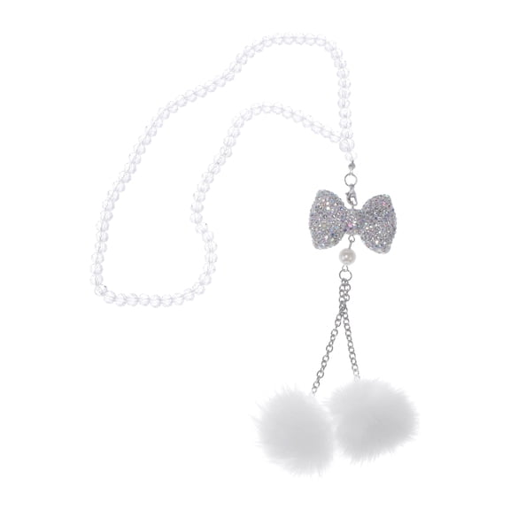 Unique Bargains 1 Pcs Artificial Crystal Bow,Mink Hair Car Rear View Mirror Pendant Accessories Car Hanging Ornament White
