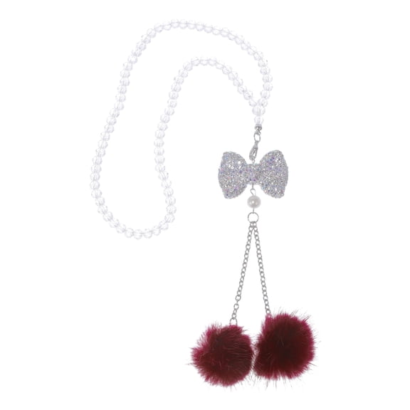 Unique Bargains 1 Pcs Artificial Crystal Bow,Mink Hair Car Rear View Mirror Pendant Accessories Car Hanging Ornament Wine Red