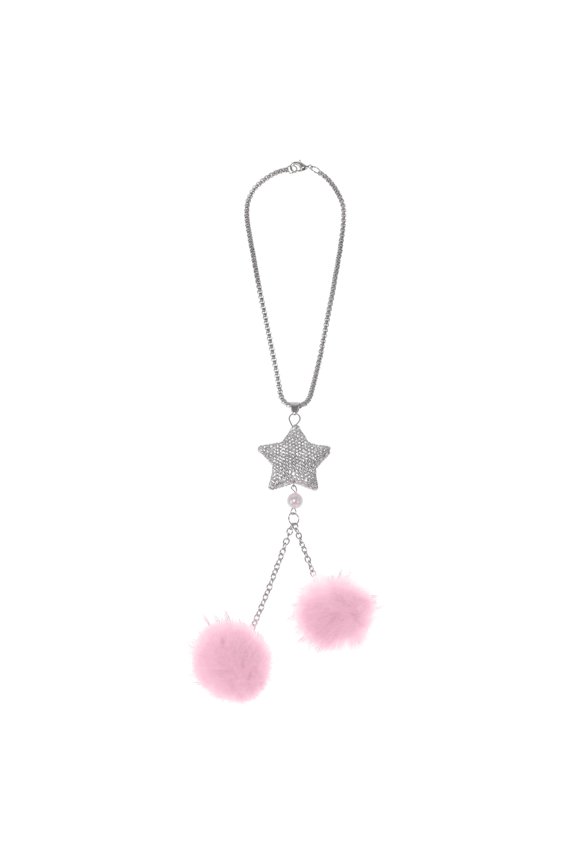1 Pcs Artificial Crystal Pentagram,Two Hairballs Car Rear View Mirror Pendant Accessories Car Hanging Ornament Pink
