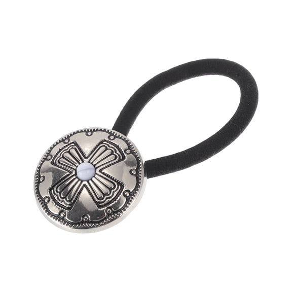 Unique Bargains Fashion Button Hair Elastics for Women 1 Pc White Silver Tone