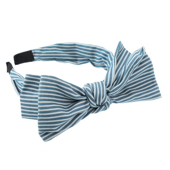 Unique Bargains 1 Pcs Double Bow Knot Headband Fashion Hairband for Women Light Blue Stripe Pattern 1.34 Inch Wide