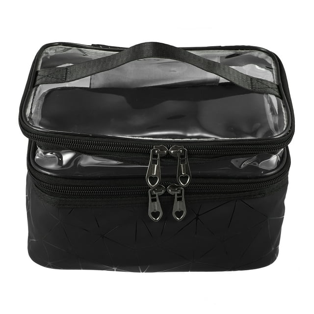 Unique Bargains 1 Pcs Double Layer Makeup Bag Cosmetic Travel Bag Case