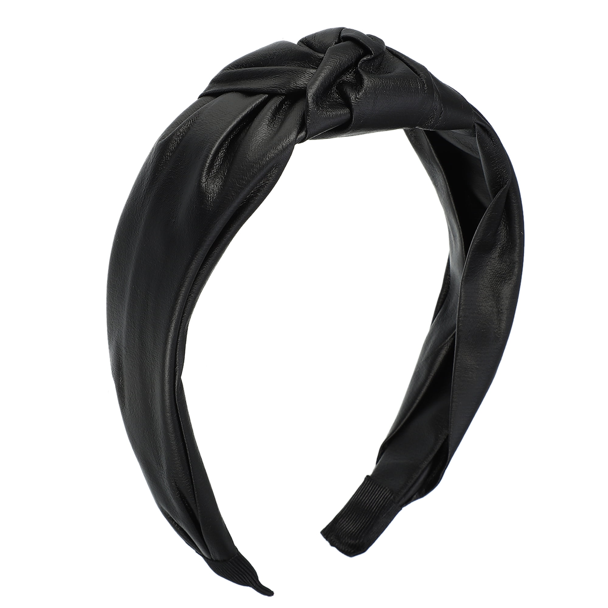 Unique Bargains 1 Pcs Faux Leather Knotted Headband Hairband for Women 1.57 Inch Black