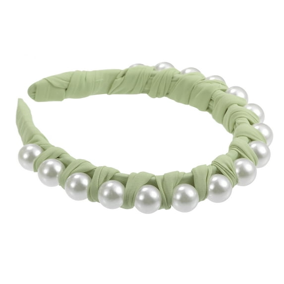 Unique Bargains 1 Pcs Faux Pearl Braided Tape Headband Fashion Hairband for Women Green 0.79 Inch Wide