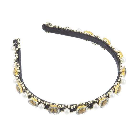 Unique Bargains 1 Pcs Faux Pearl Rhinestone Headband Bling Padded Hairband Sparkle for Women Champagne 0.59 Inch Wide