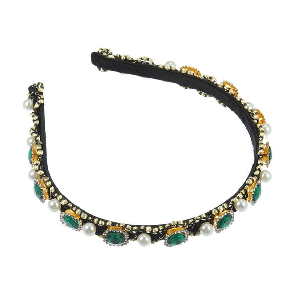 Unique Bargains 1 Pcs Faux Pearl Rhinestone Headband Bling Padded Hairband Sparkle for Women Green 0.59 Inch Wide