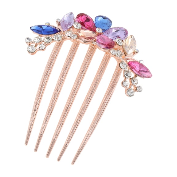 Unique Bargains 1 Pcs Flower Teardrop Rhinestone Five-tooth Side Comb For Daily Wear Mixed Colors Alloy Rhinestone
