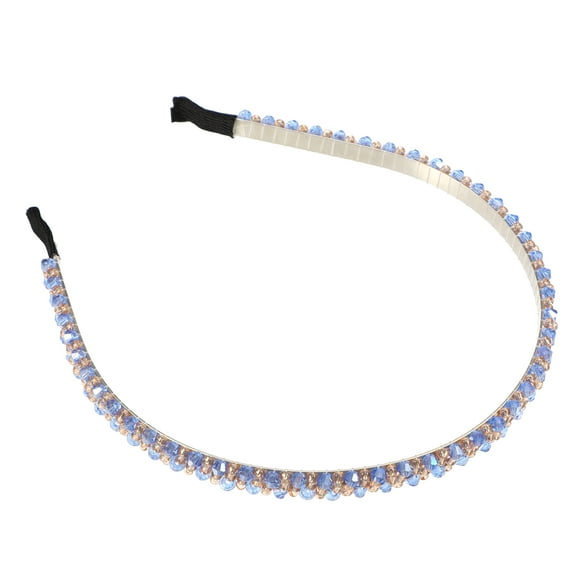 Unique Bargains 1 Pcs Hairband for Women 2 Rows Rhinestone Headband Blue 0.31 Inch Wide