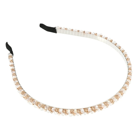 Unique Bargains 1 Pcs Hairband for Women 2 Rows Rhinestone Headband White 0.31 Inch Wide