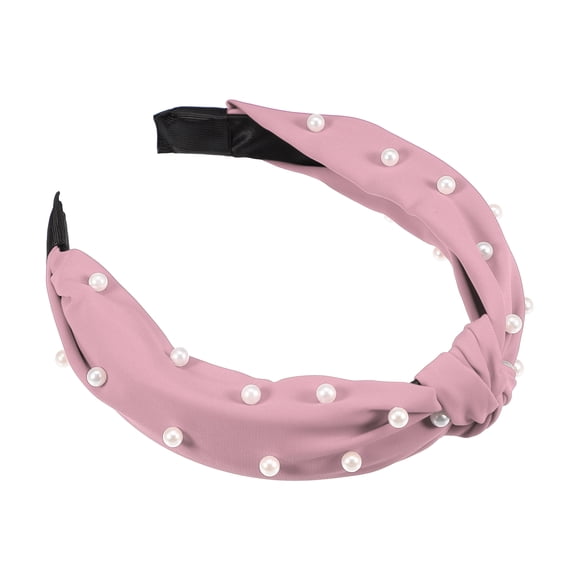 Unique Bargains 1 Pcs Hairband for Women Satin Knotted Pearl Headband Pink 1.1 Inch Wide