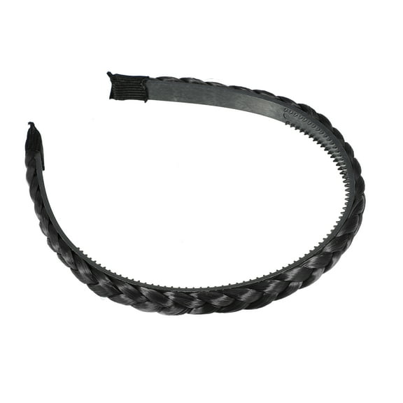 Unique Bargains 1 Pcs Headband Synthetic Hair Plaited Black 0.39 Inch Wide Headband Braid Braided with Teeth for Women