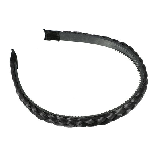 Unique Bargains 1 Pcs Headband Synthetic Hair Plaited Black 0.39 Inch Wide Headband Braid Braided with Teeth for Women