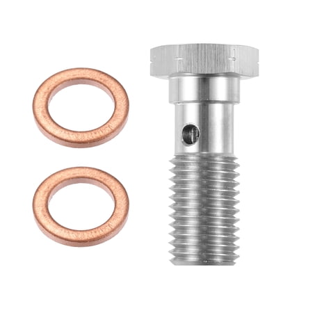 Unique Bargains 1 Pcs M12x1.5 Thread Turbo Brake Line Bolt with Copper Washers Single Bolt 31mm Length