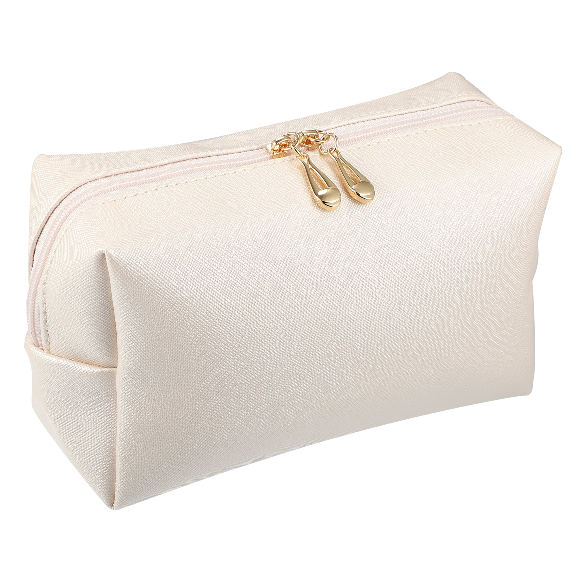 MAKEUP BAG  Large White Leather Makeup Bag with Gold Accents – Lavaa Beauty