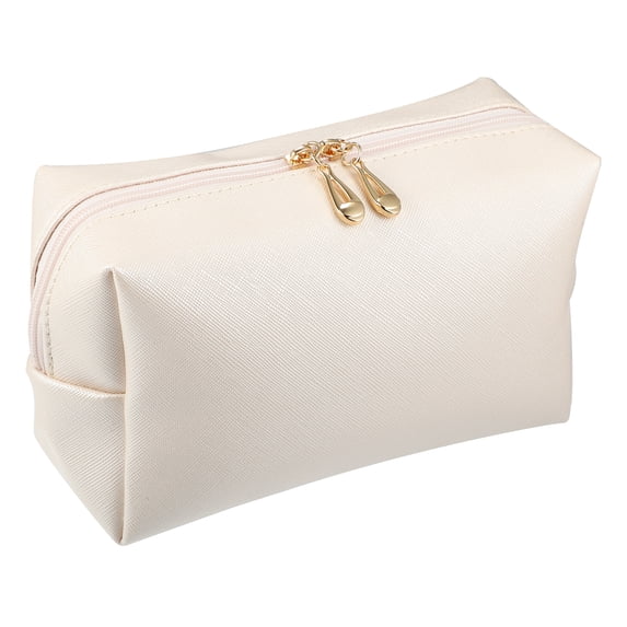 Unique Bargains 1 Pcs Makeup Bag Cosmetic Travel Bag Waterproof PU Leather Case Makeup Bag for Women S Size Beige