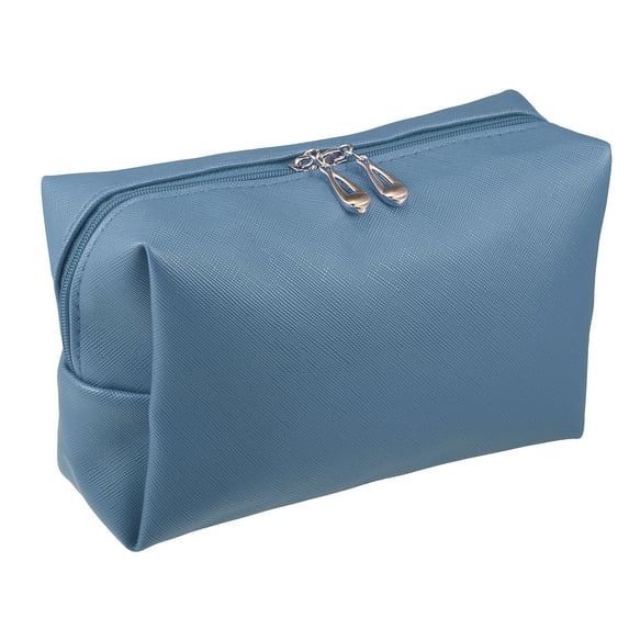 Unique Bargains 1 Pcs Makeup Bag Cosmetic Travel Bag Waterproof PU Leather Case Makeup Bag for Women S Size Blue