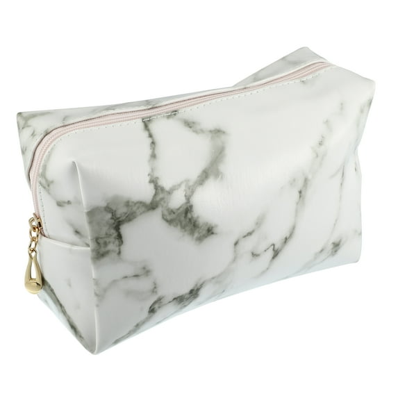 Unique Bargains 1 Pcs Makeup Bag Cosmetic Travel Bag Waterproof PU Leather Case Makeup Bag for Women S Size White