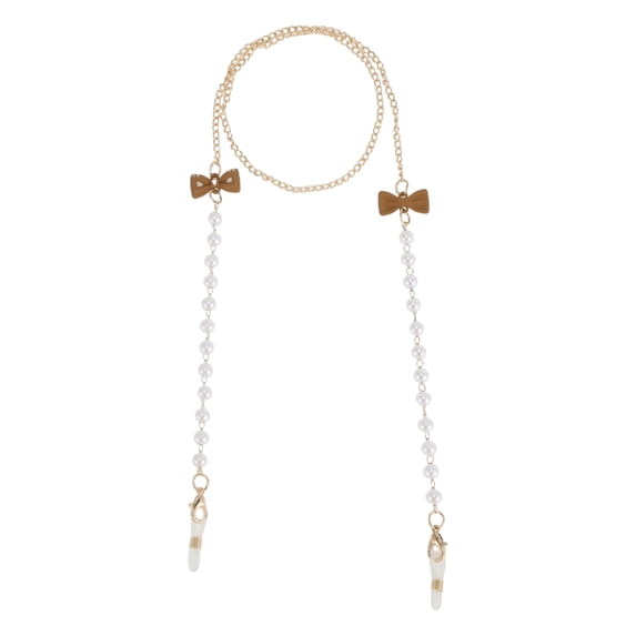 Unique Bargains 1 Pcs Mask Lanyard Eyeglasses Chain Bowknot Pearl Eyeglass Chain 27.56" Brown Gold Tone