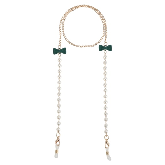 Unique Bargains 1 Pcs Mask Lanyard Eyeglasses Chain Bowknot Pearl Eyeglass Chain 27.56" Green Gold Tone
