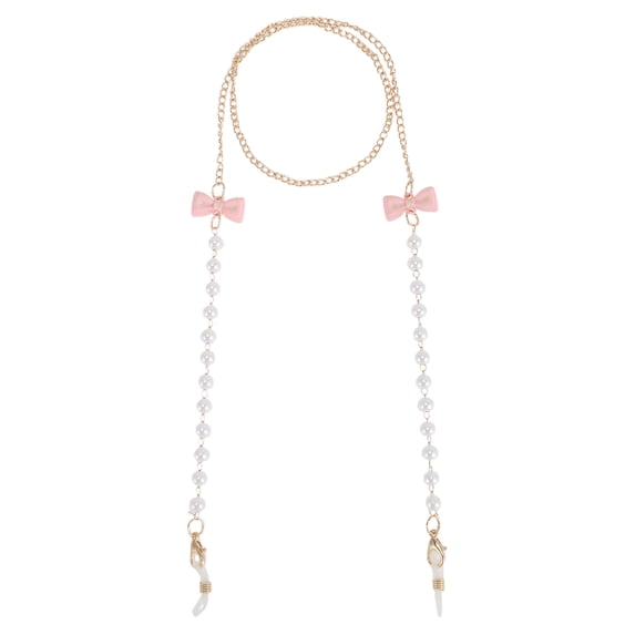 Unique Bargains 1 Pcs Mask Lanyard Eyeglasses Chain Bowknot Pearl Eyeglass Chain 27.56" Pink Gold Tone