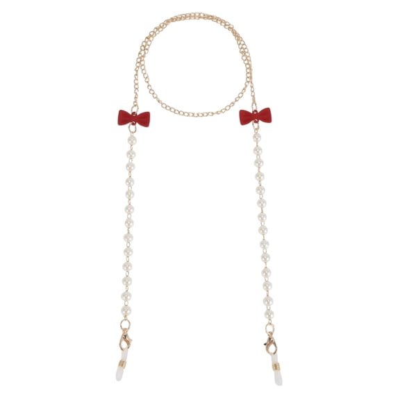 Unique Bargains 1 Pcs Mask Lanyard Eyeglasses Chain Bowknot Pearl Eyeglass Chain 27.56" Red Gold Tone