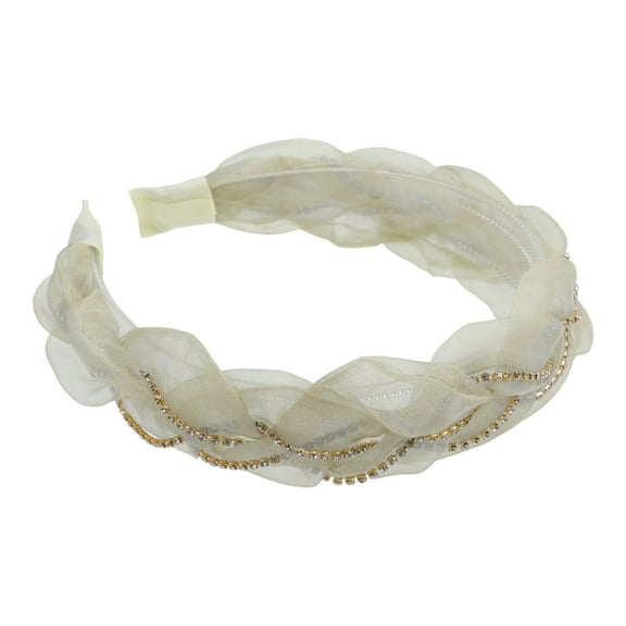 Unique Bargains 1 Pcs Mesh Rhinestone Chain Headband Faux Crystal Headbands Hair Accessories Beige 1.1 Inch Wide