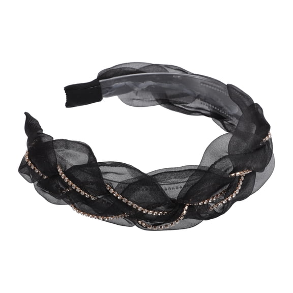 Unique Bargains 1 Pcs Mesh Rhinestone Chain Headband Faux Crystal Headbands Hair Accessories Black 1.1 Inch Wide