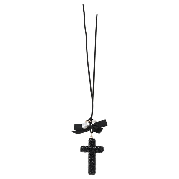 Unique Bargains 1 Pcs Metal Rhinestone Bow Diamond Cross Car Rear View ...