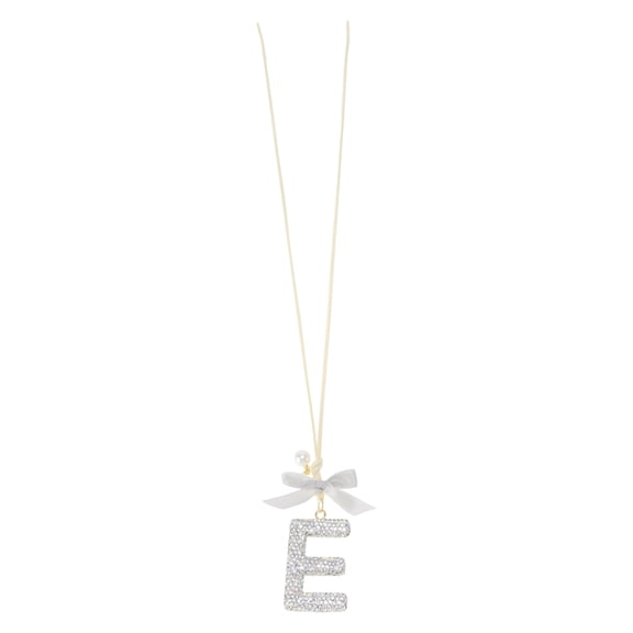Unique Bargains 1 Pcs Metal Rhinestone Bowknot Diamond Letter E Car Rear View Mirror Pendant Accessories Car Hanging Ornament AB Color