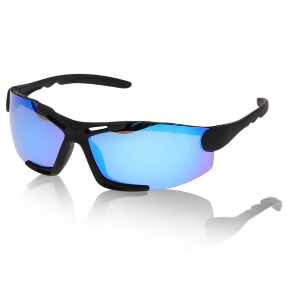 Unique Bargains 1 Pcs Motorcycle Riding Goggles Anti-glare Tri-acetel Cellulose PC UV400 Cycling Sunglasses Ice Blue Lens Black Frame