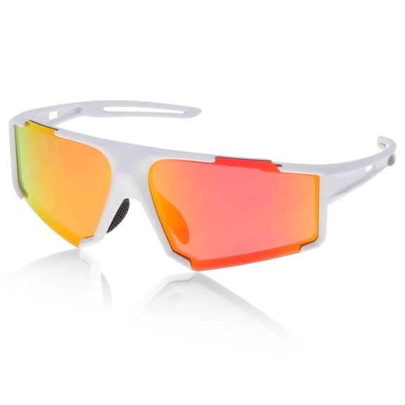 Unique Bargains 1 Pcs Motorcycle Riding Goggles Anti-glare Tri-acetel Cellulose PC UV400 Cycling Sunglasses Red Lens White Frame