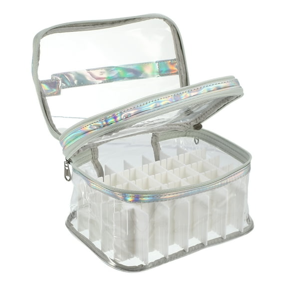 Unique Bargains 1 Pcs Nail Polish Bag Nail Polish Carrying Case Holds 35 Bottles Nail Art Set Organizer Silver Tone