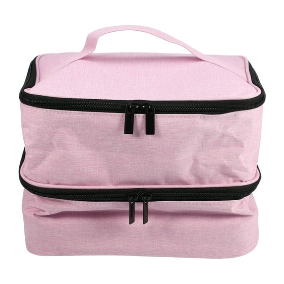 Unique Bargains 1 Pcs Nail Polish Carrying Case Double Layer Nail Polish Organizer Case for Nail Polish Nylon Pink