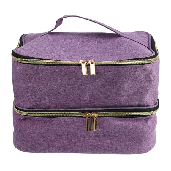 Unique Bargains 1 Pcs Nail Polish Carrying Case Double Layer Nail Polish Organizer Case for Nail Polish Nylon Purple