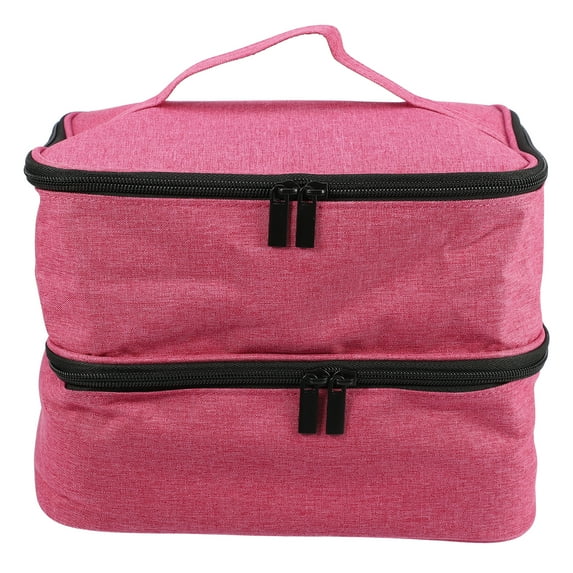 Unique Bargains 1 Pcs Nail Polish Carrying Case Double Layer Nail Polish Organizer Case for Nail Polish Nylon Rose Red