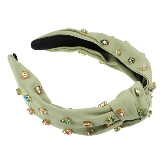Unique Bargains 1 Pcs Olive Green Headband Full of Diamonds Women Knotted Fashion Versatile Outer Hair Accessories