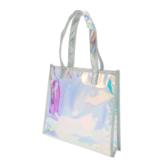 Unique Bargains 1 Pcs Reusable Gift Bag Durable Holographic Edged Handle Gift Bag White Multicolor