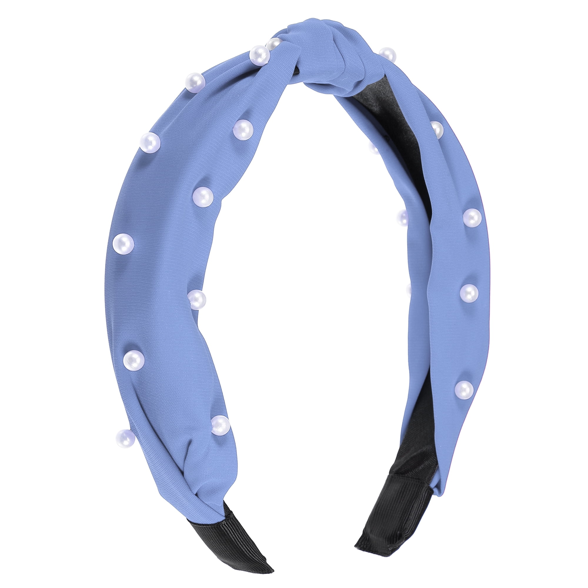 Unique Bargains 1 Pcs Satin Knotted Pearl Headband Hairband for Women 1.1 Inch blue
