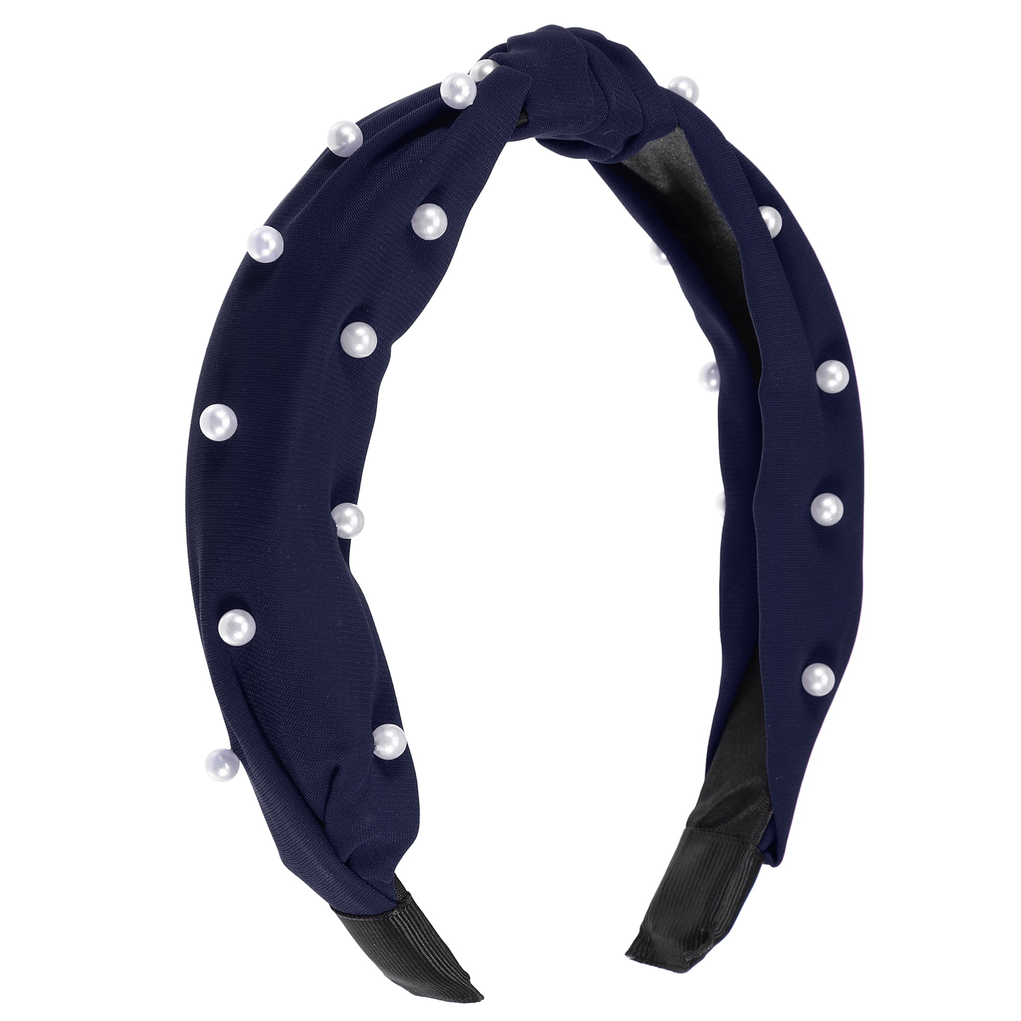 Unique Bargains 1 Pcs Satin Knotted Pearl Headband Hairband for Women 1.1 Inch deep blue
