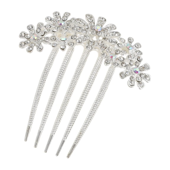 Unique Bargains 1 Pcs Sunflower With Diamond-encrusted Five Teeth Side Comb For Daily Wear Silver Tone White White Alloy Rhinestone