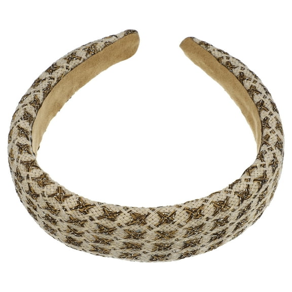 Unique Bargains 1 Pcs Tweed Padded Headband Fashion Hairband for Woman Non Slip Knitted Check Pattern White