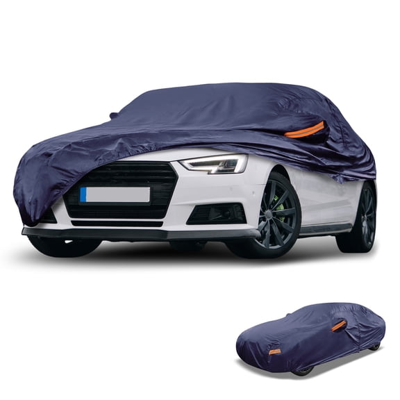 Unique Bargains 1 Pcs Universal Car Cover Waterproof All Weather Automotive Outdoor Anti-UV Sun Rain Protection 190T-PU Navy Blue Fit for Sedan Length 187" to 198"