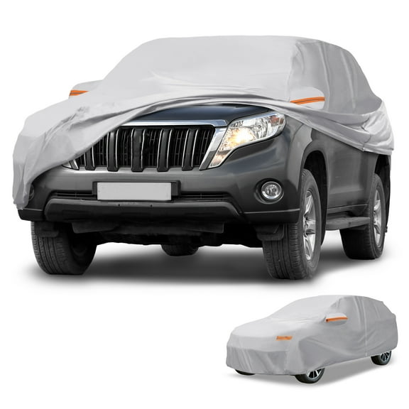 Unique Bargains 1 Pcs Universal Car Cover Waterproof All Weather Automotive Outdoor Anti-UV Sun Rain Protection 190T-PU Silver Tone Fit for SUV Length 191"to 200"