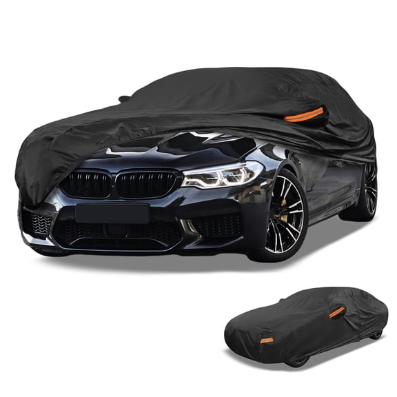 Unique Bargains 1 Pcs Universal Car Cover Waterproof All Weather Automotive Outdoor Anti-UV Sun Rain Protection 210D-PU Black Fit for Sedan Length 177" to 188"